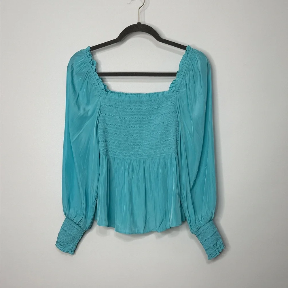 Boston Proper Blue Smocked Women's Long Sleeve Top Size Small